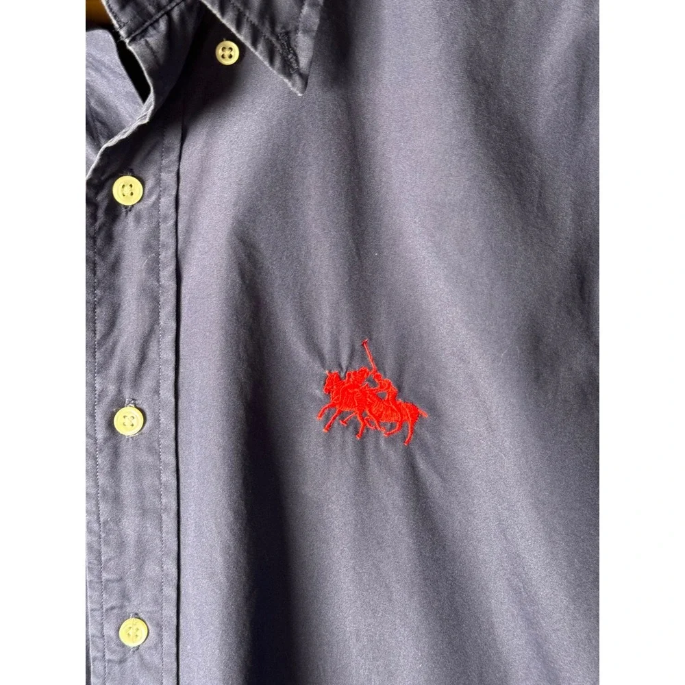 Polo Ralph Lauren Classic Fit Button Up Shirt Navy Blue Double Pony‎ Men's L VTG